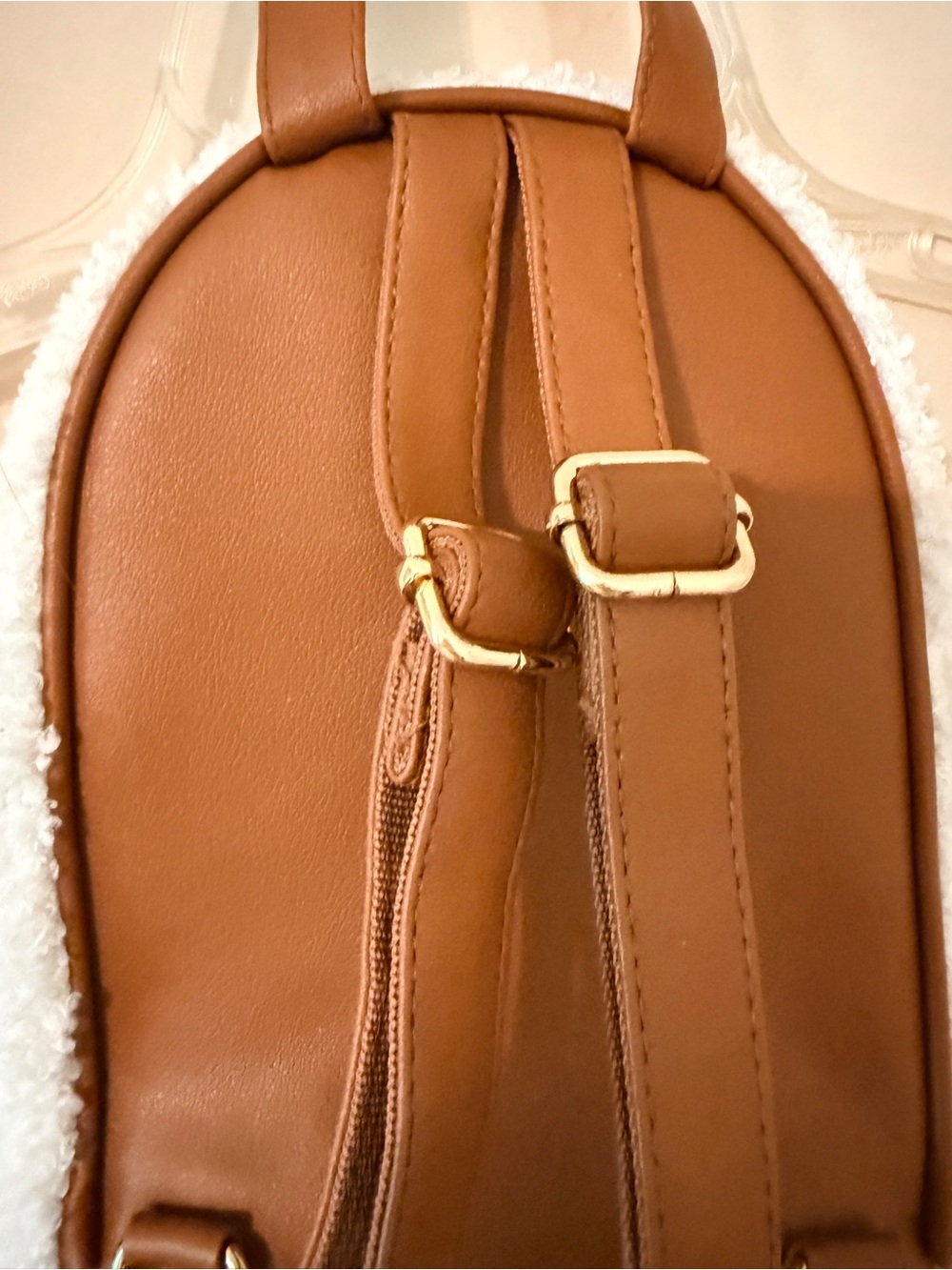 Disney Cream Sherpa Mini Backpack with Brown Trim and Gold Hardware - Picture 12 of 15